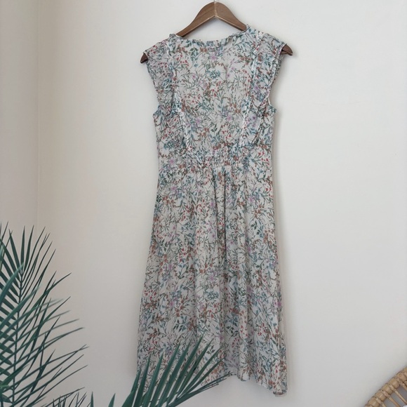 Caroll s'engage Parisian Chic Floral Sleeveless Gauzy Midi Dress Sz 38 Small - Picture 5 of 10